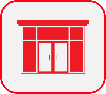 Red icon of doors that can be installed in a post-frame, pole barn, or metal building